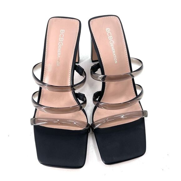 BCBGeneration Falla Black Block Heel Square Toe Sandals High Heels - Picture 2 of 8